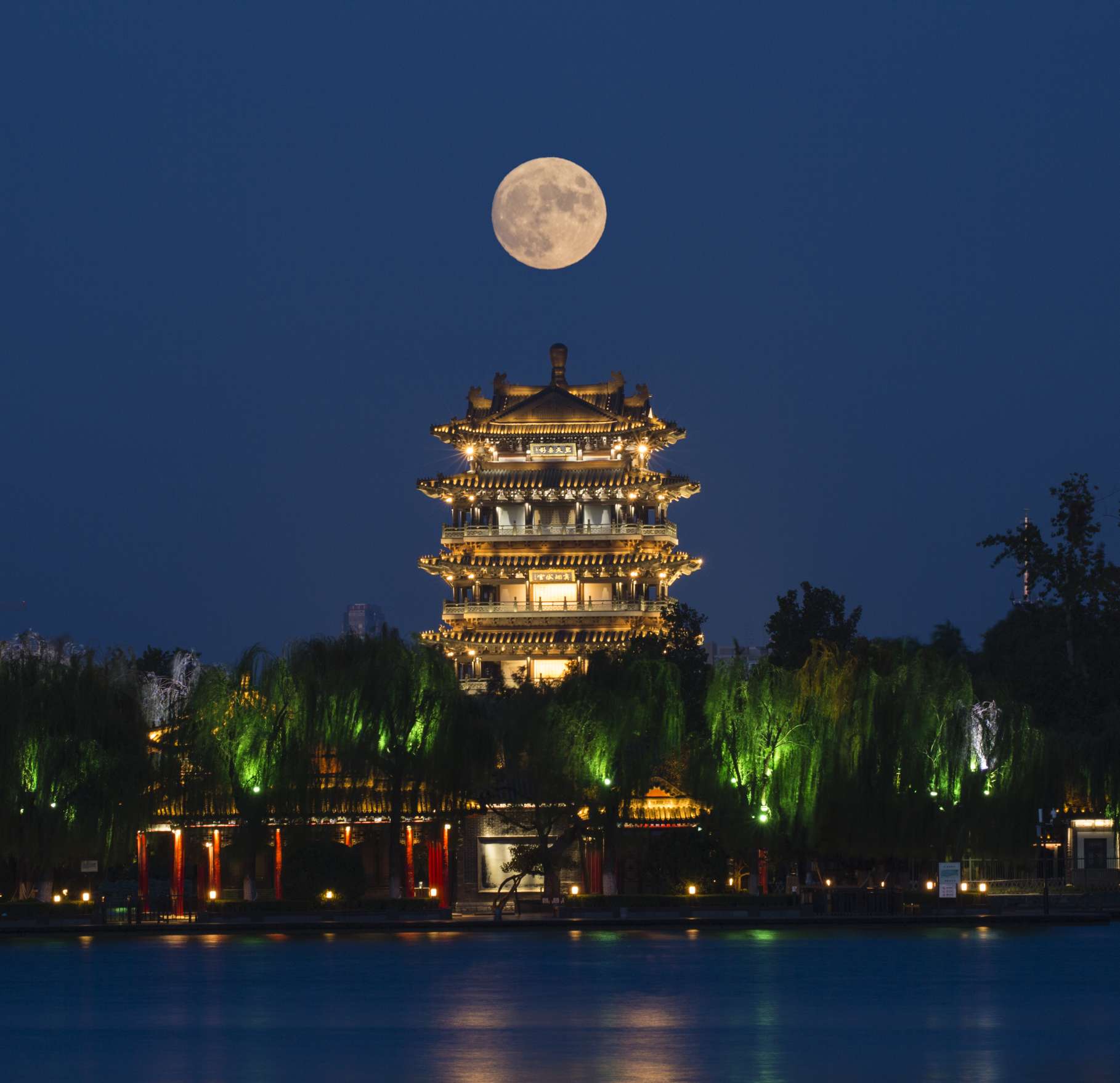 过中秋赏圆月又大又圆黄灿灿的中秋大月亮爬上来了